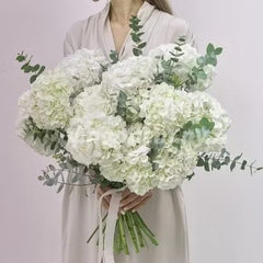 Elegant White Hydrangea Bouquet with Eucalyptus - Rawadat Al Ward