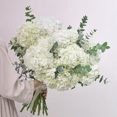 Elegant White Hydrangea Bouquet with Eucalyptus - Rawadat Al Ward