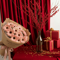 Fresh Floral Bouquet of Peach Gerbera - Rawadat Al Ward