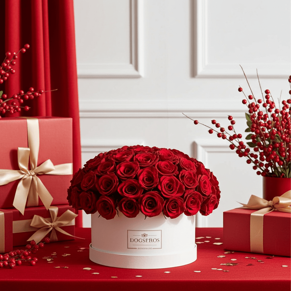Fresh Red Roses Arranged in Luxury Round Boxes - Rawadat Al Ward