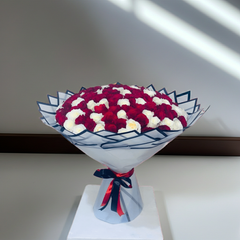 Romantic Red and White Roses in Stylish Packaging