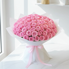 Luxury Pink Rose Bouquet with Elegant White Wrap