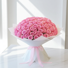 Luxury Pink Rose Bouquet with Elegant White Wrap