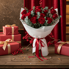 Luxury Red Rose Bouquet with Eucalyptus - Rawadat Al Ward