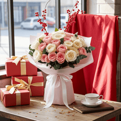 Pink and White Ohara Rose Bouquet - Rawadat Al Ward