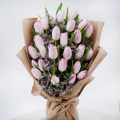 Pink Tulip Bouquet with Burlap Wrap - Rawadat Al Ward