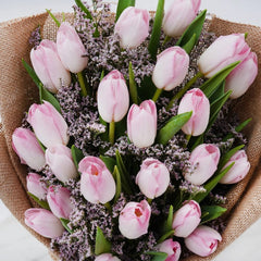 Pink Tulip Bouquet with Burlap Wrap - Rawadat Al Ward