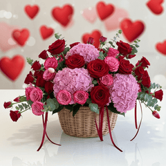 Red and Pink Rose Hydrangea Bouquet - Rawadat Al Ward