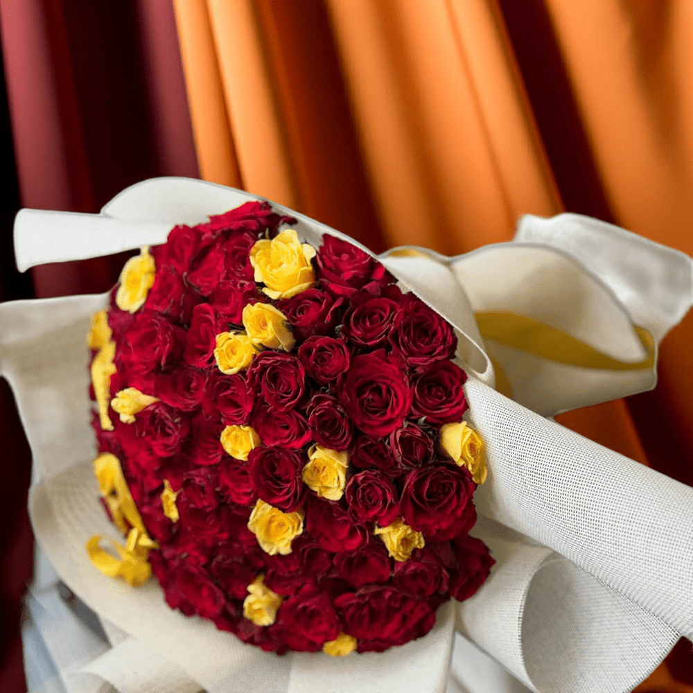 Red & Yellow Rose Bouquet - Vibrant Romance - Rawadat Al Ward