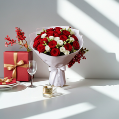 Red Rose and White Lisianthus Bouquet