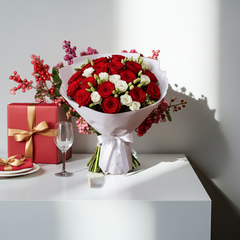 Red Rose and White Lisianthus Bouquet