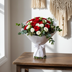 Red Rose and White Lisianthus Bouquet