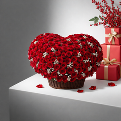 Love Basket: Heart-Shaped Red Roses