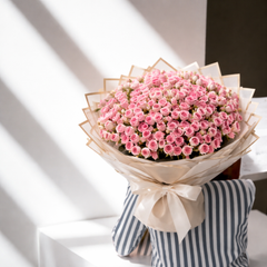 Large Pink Roses Bouquet with Premium Gold Paper Wrapping