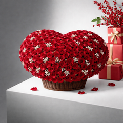 Love Basket: Heart-Shaped Red Roses