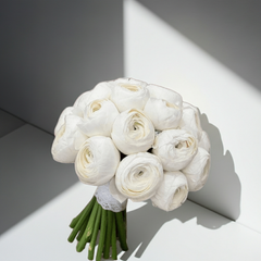 Elegant White Ranunculus Bouquet with Lace Wrap