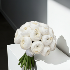 Elegant White Ranunculus Bouquet with Lace Wrap