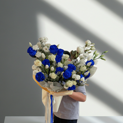Royal Blue & White Rose Bouquet
