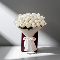 Luxury White Peony Flower Bouquet in White Wrap