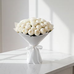 Luxury White Peony Flower Bouquet in White Wrap