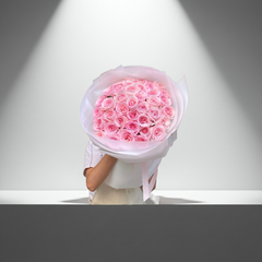 Premium Pink Ohara Rose Bouquet in Elegant White Wrapping
