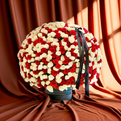 Premium Round Rose Bouquet with Black Ribbon