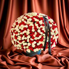 Premium Round Rose Bouquet with Black Ribbon