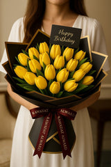 Yellow Tulips bouquet 30 stem - Rawadat Alward
