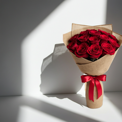 Red Rose Bouquet with Burlap Wrapping