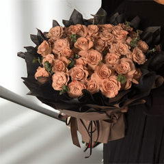 Luxury Brown Rose Bouquet with Dark Wrapping