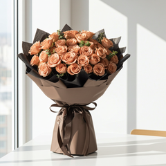 Luxury Brown Rose Bouquet with Dark Wrapping