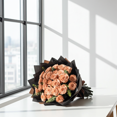 Luxury Brown Rose Bouquet with Dark Wrapping