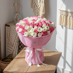 Pink & White Rose Bouquet Delight