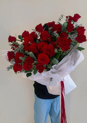 30 Deep Red Roses And Baby Eucalyptus Bouquet – Classic Love by Rawadat Alward - Rawadat Alward