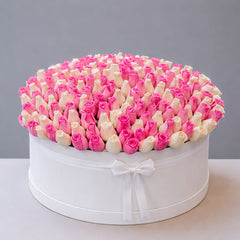 Pink & White Luxury Rose Box: Mix Bouquet Box