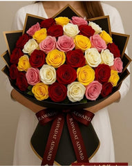 50 Mixed Roses Bouquet – Red, Pink, White & Yellow Elegance by Rawadat alward - Rawadat Alward