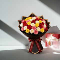 Luxury Mixed Rose Bouquet with Red, Yellow, and Pink Roses