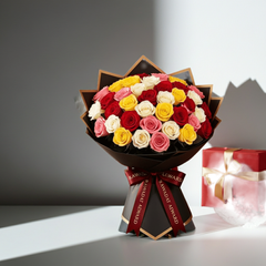 Luxury Mixed Rose Bouquet with Red, Yellow, and Pink Roses