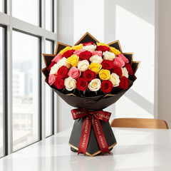 Luxury Mixed Rose Bouquet with Red, Yellow, and Pink Roses