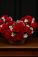 Heart-Shaped Red Roses Basket