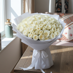 Luxury White Roses Wrapped in Paper