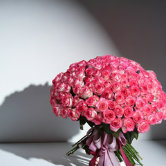 Luxury Pink Rose Bouquet with Ribbon