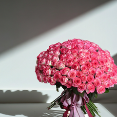 Luxury Pink Rose Bouquet with Ribbon