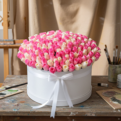 Pink & White Luxury Rose Box: Mix Bouquet Box
