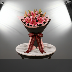 Pink Lily Bouquet with Ribbon Wrap