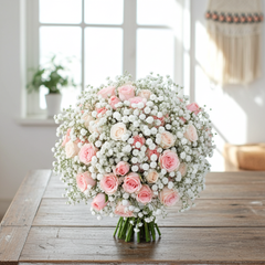 Pink Rose and Baby’s Breath Bridal Bouquet