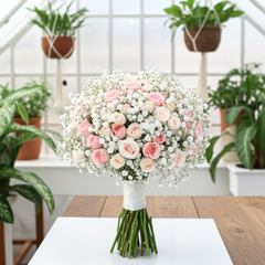 Pink Rose and Baby’s Breath Bridal Bouquet