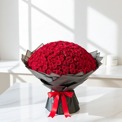Luxury Red Rose Bouquet with Black Wrap