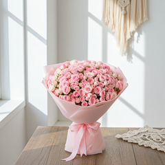 Pink Spray Rose Bouquet with Pink Ribbon