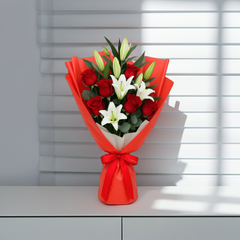 Red Rose and White Lily Bouquet